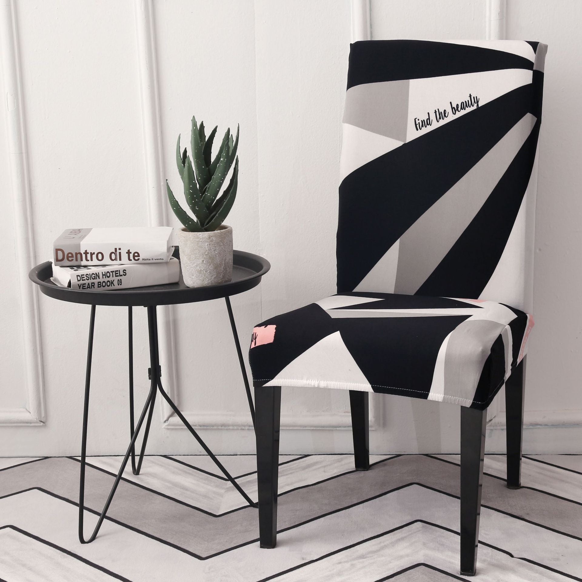Dining Chair Cover Stretchable Polyester ELODIE D geometric time