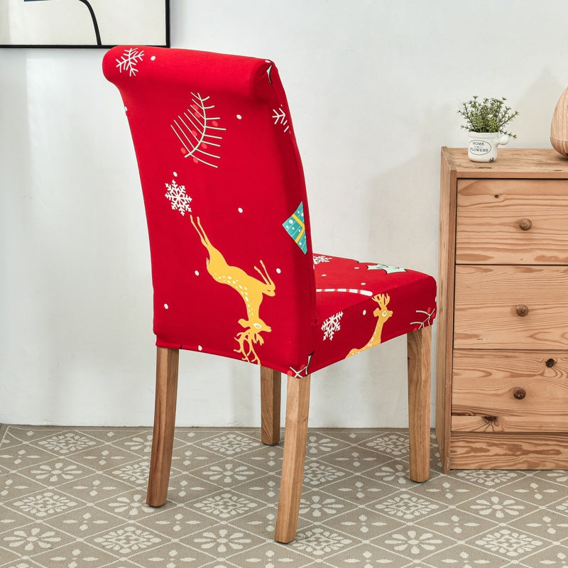 Dining Chair Cover Stretchable Print LUMINAIRE Happy Deer-Universal Elastic Chair Cover
