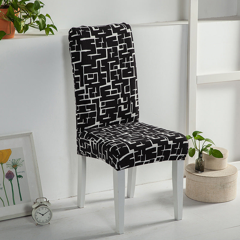 Dining Chair Cover Stretchable Print LUMINAIRE Maze & Black-Universal Elastic Chair Cover