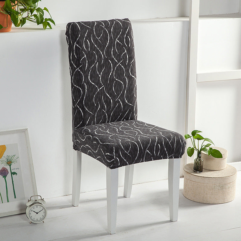 Dining Chair Cover Stretchable Print LUMINAIRE Silk Rain Dark Gray-Universal Elastic Chair Cover