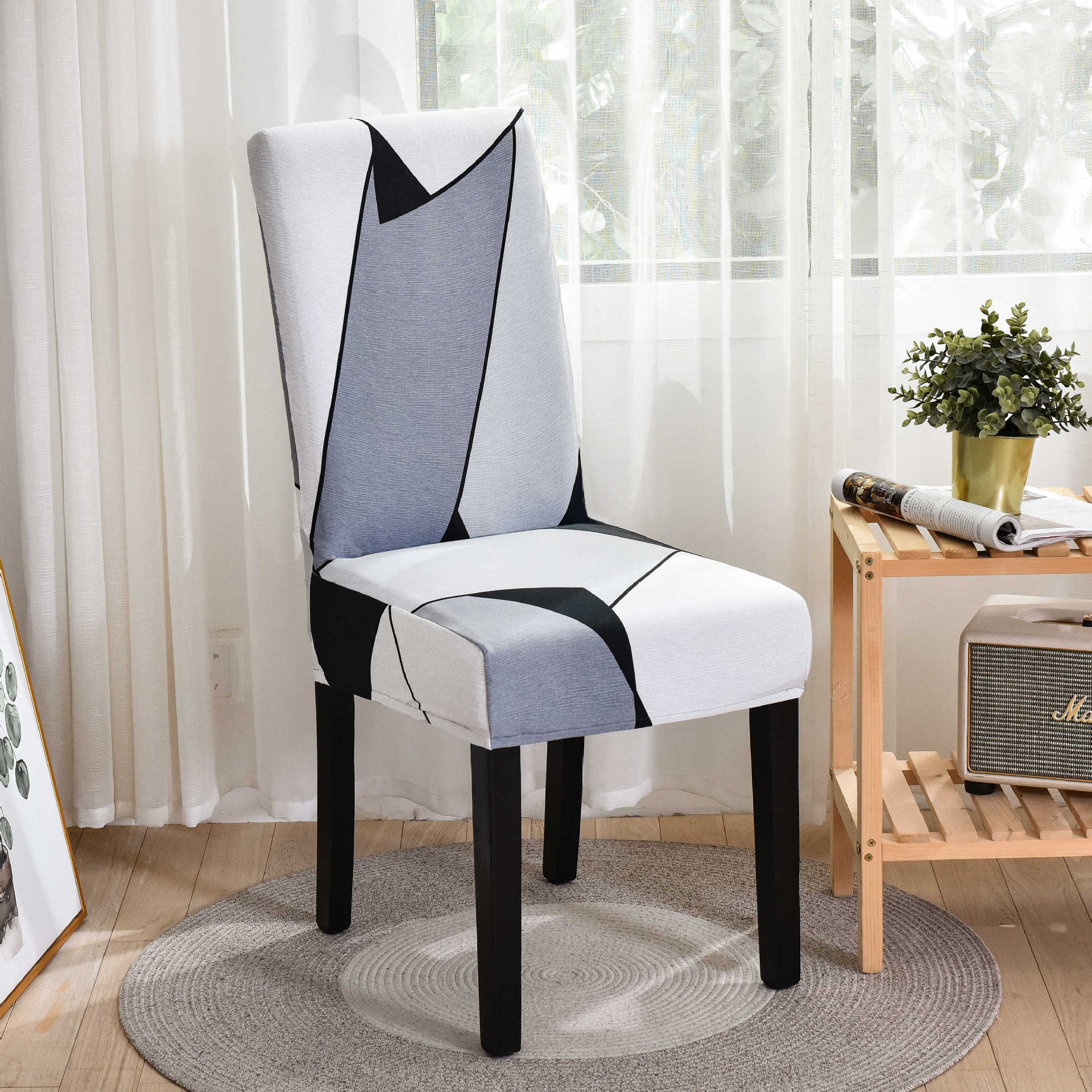 Dining Chair Cover Waterproof Geometric NOIRÉA Black and white grey-Universal