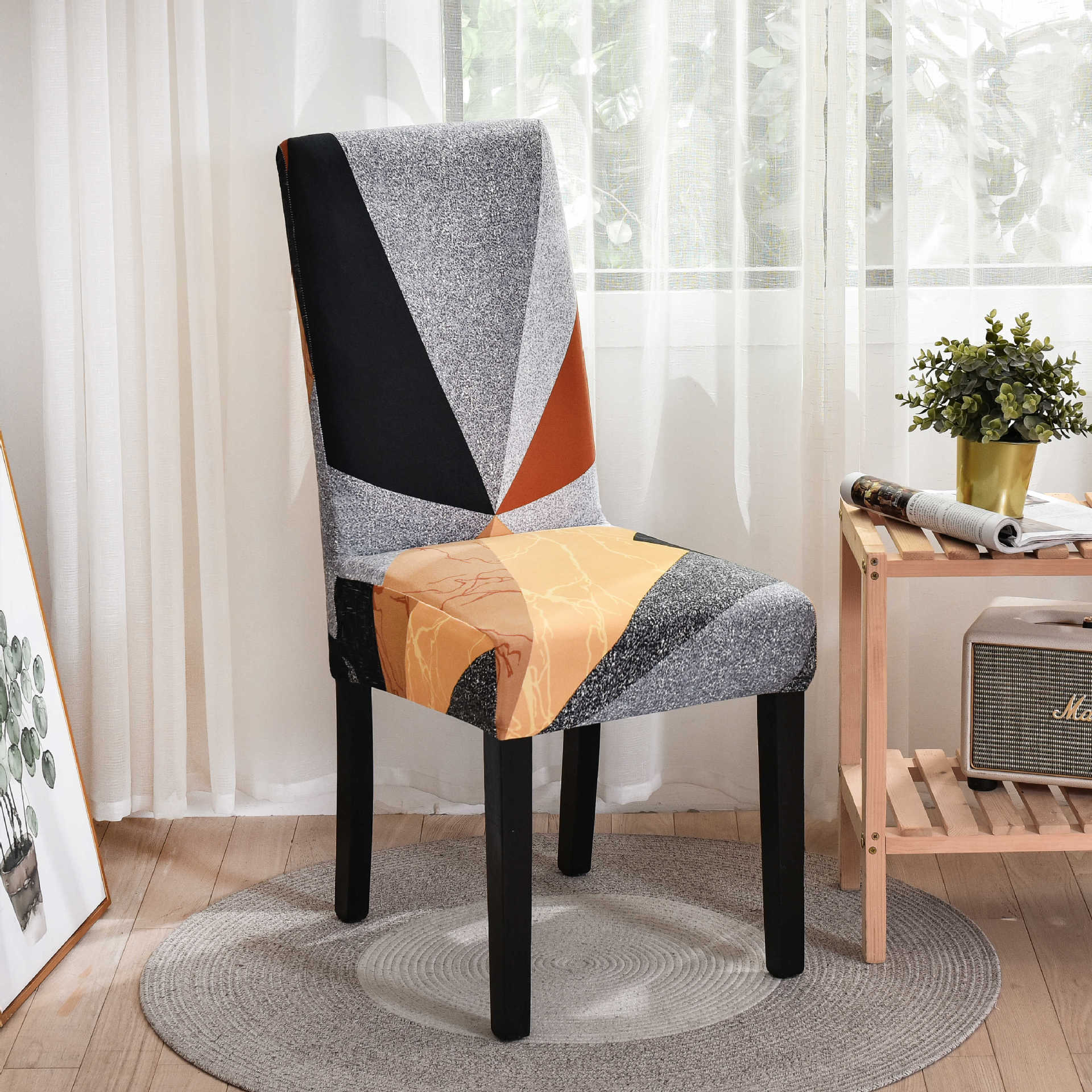 Dining Chair Cover Waterproof Geometric NOIRÉA Triangular block-Universal