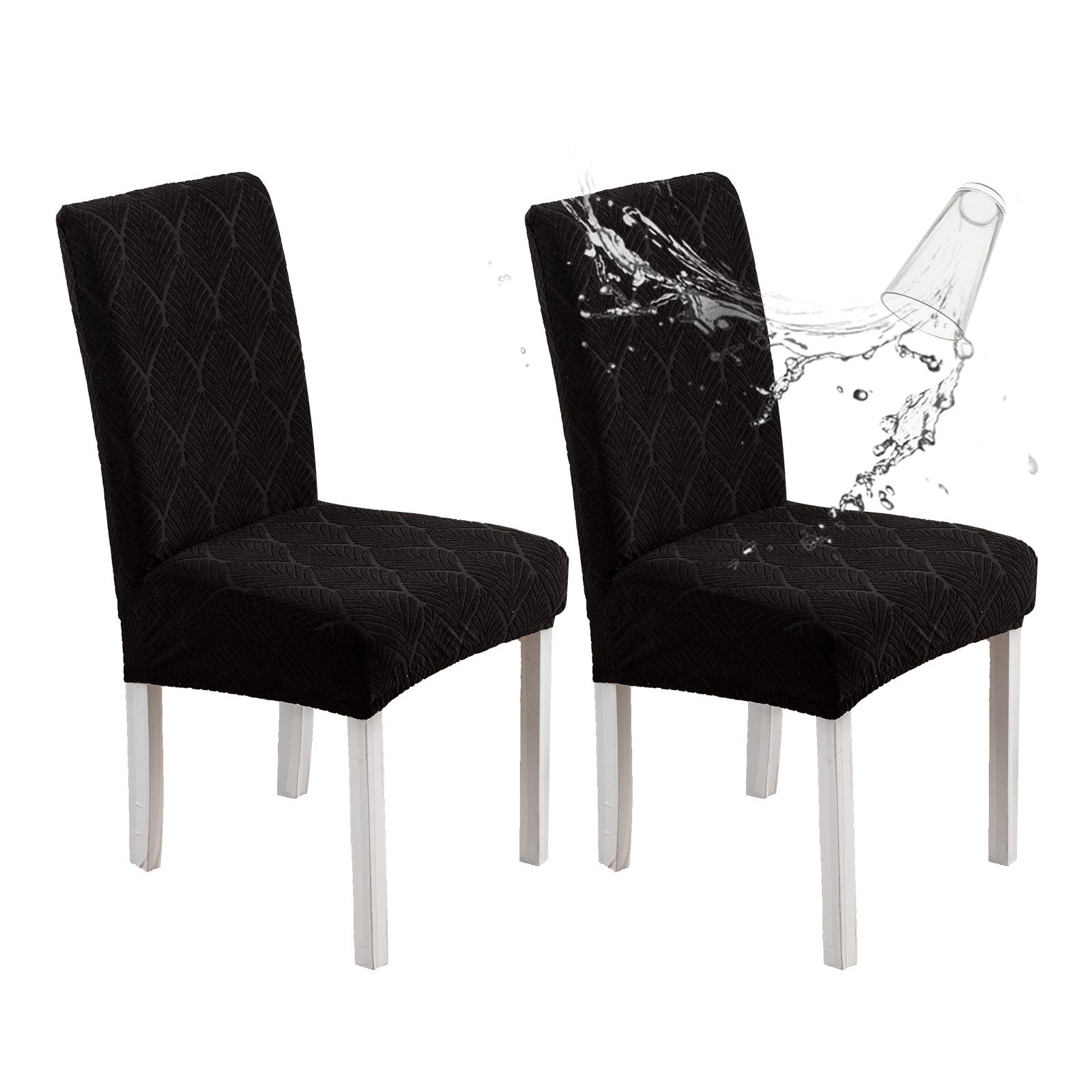 Dining Chair Cover Waterproof Non-Slip FEUILLA Black-45x50x7cm