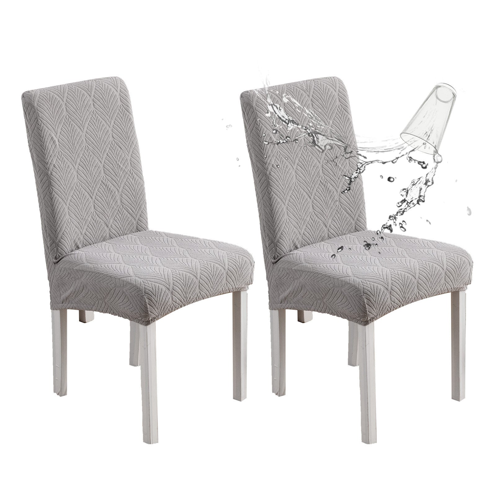 Dining Chair Cover Waterproof Non-Slip FEUILLA Light Gray-45x50x7cm