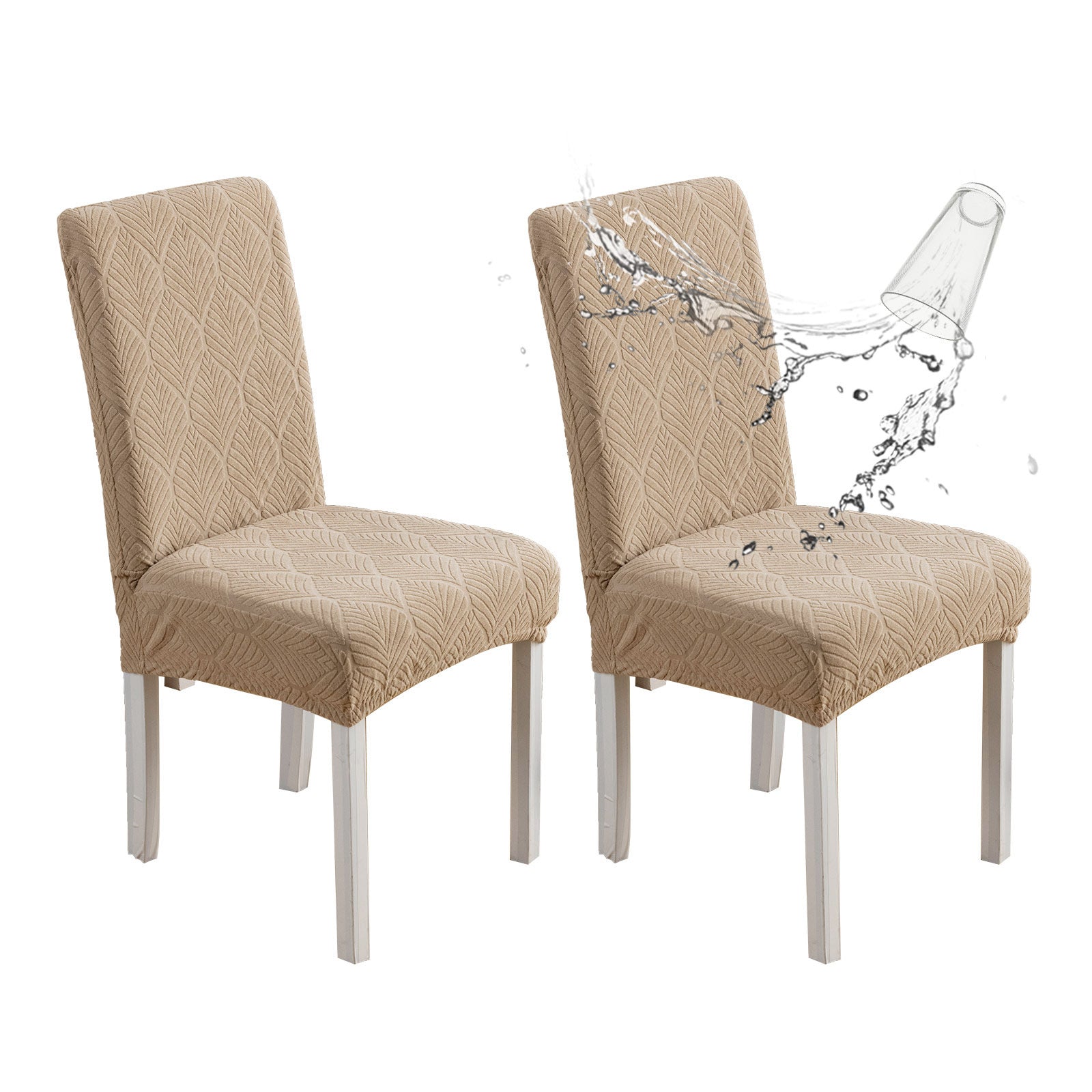 Dining Chair Cover Waterproof Non-Slip FEUILLA Sand Color-45x50x7cm