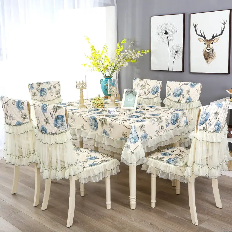 Dining Chair Covers Floral Cotton FLOREVA Flower blue-L