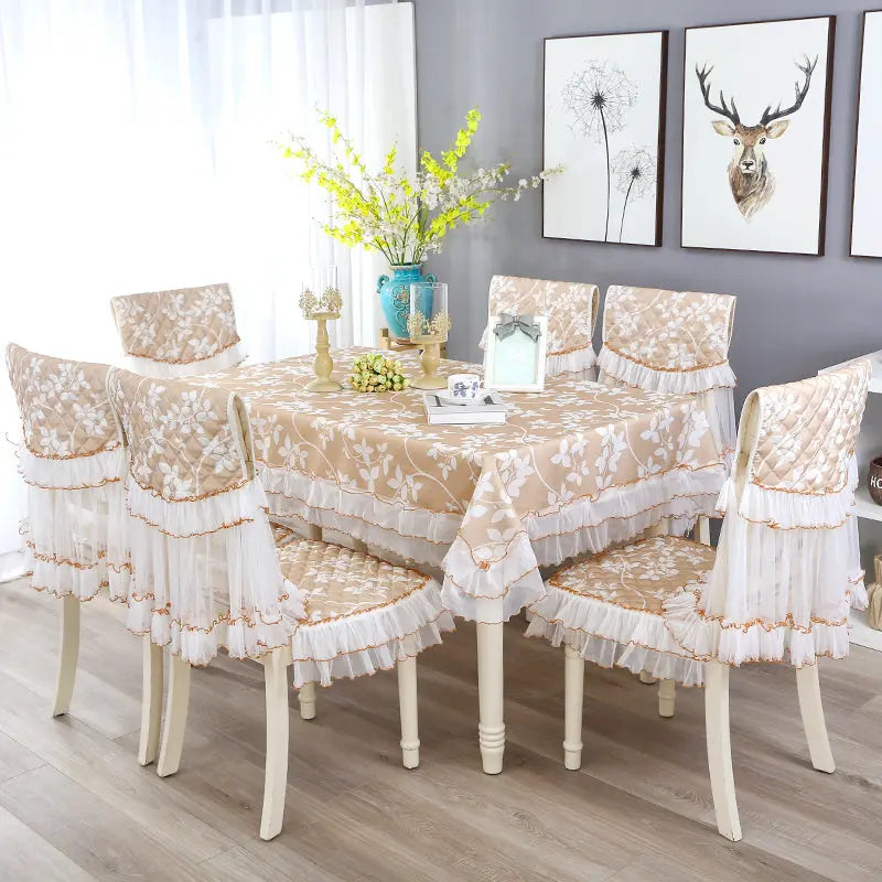 Dining Chair Covers Floral Cotton FLOREVA Olive beige-I