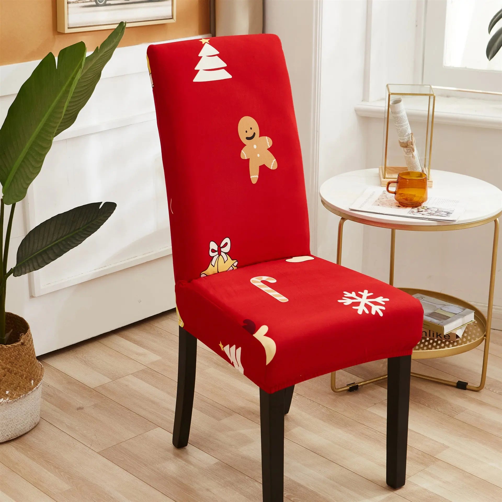 Dining Chair Covers Milk Silk Stretchable FLEURIS Christmas Red-Universal