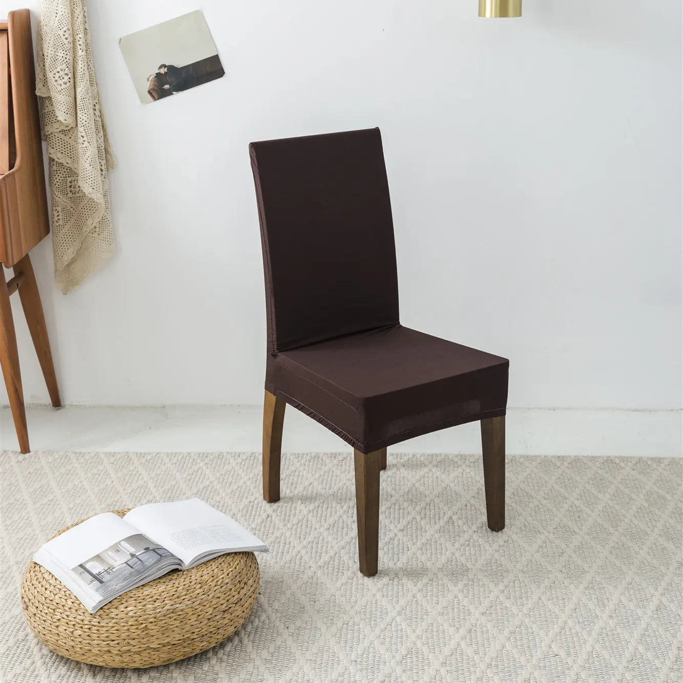 Dining Chair Covers Milk Silk Stretchable FLEURIS Coffee-Universal
