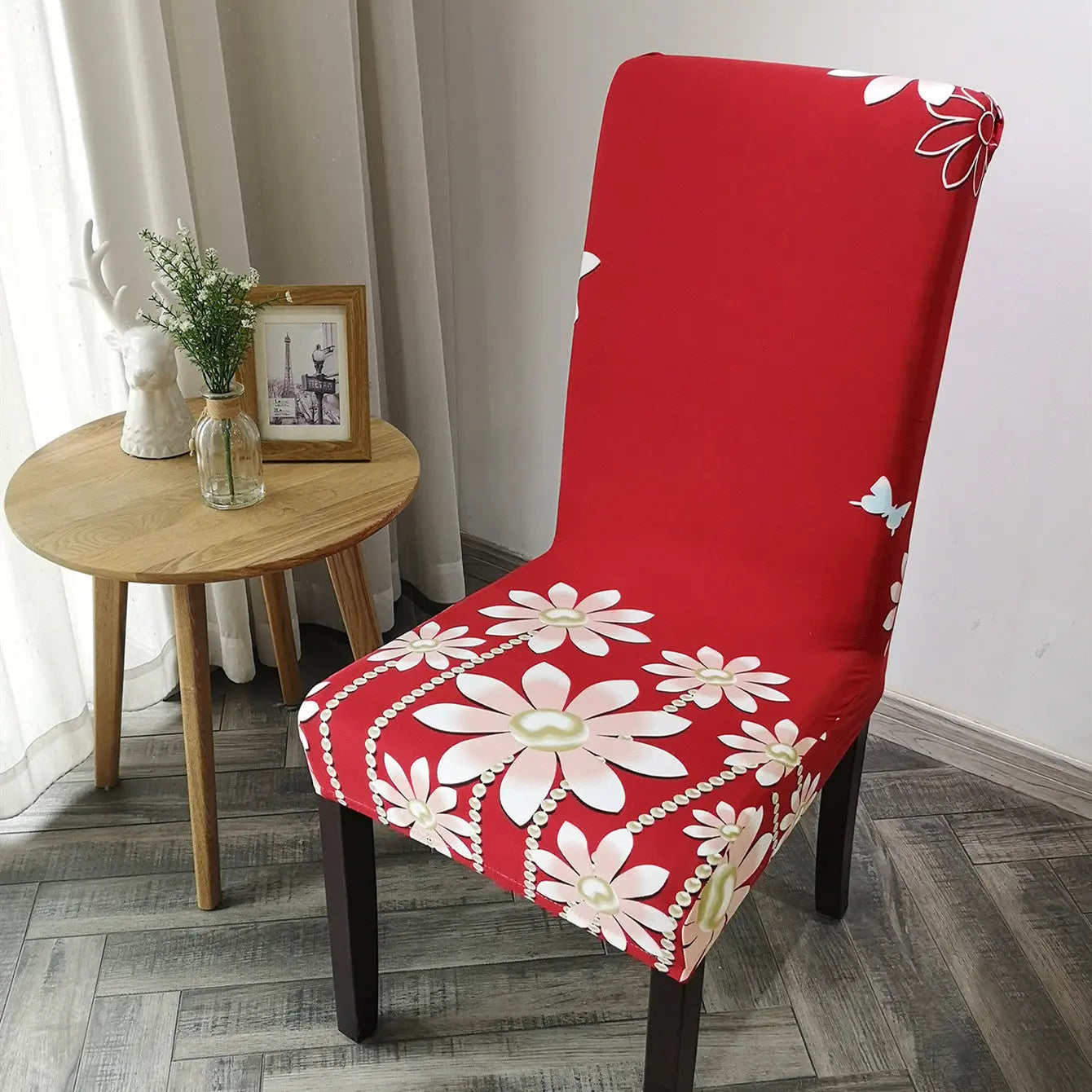 Dining Chair Covers Milk Silk Stretchable FLEURIS