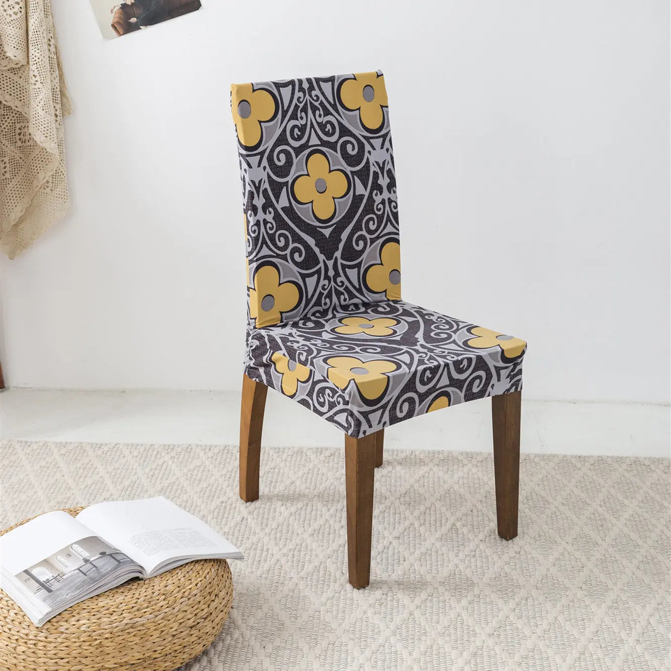 Dining Chair Covers Milk Silk Stretchable FLEURIS I Miss It All Day And Night-Universal