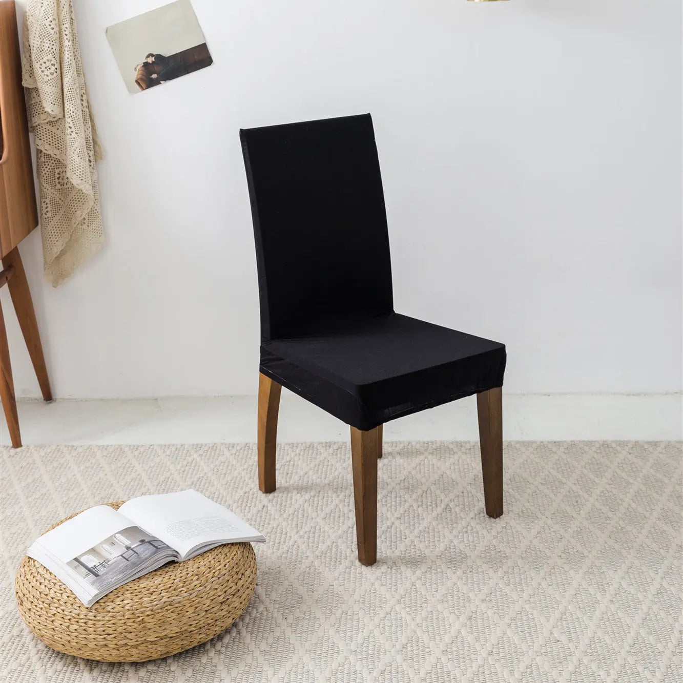 Dining Chair Covers Milk Silk Stretchable FLORETTE Black-Universal