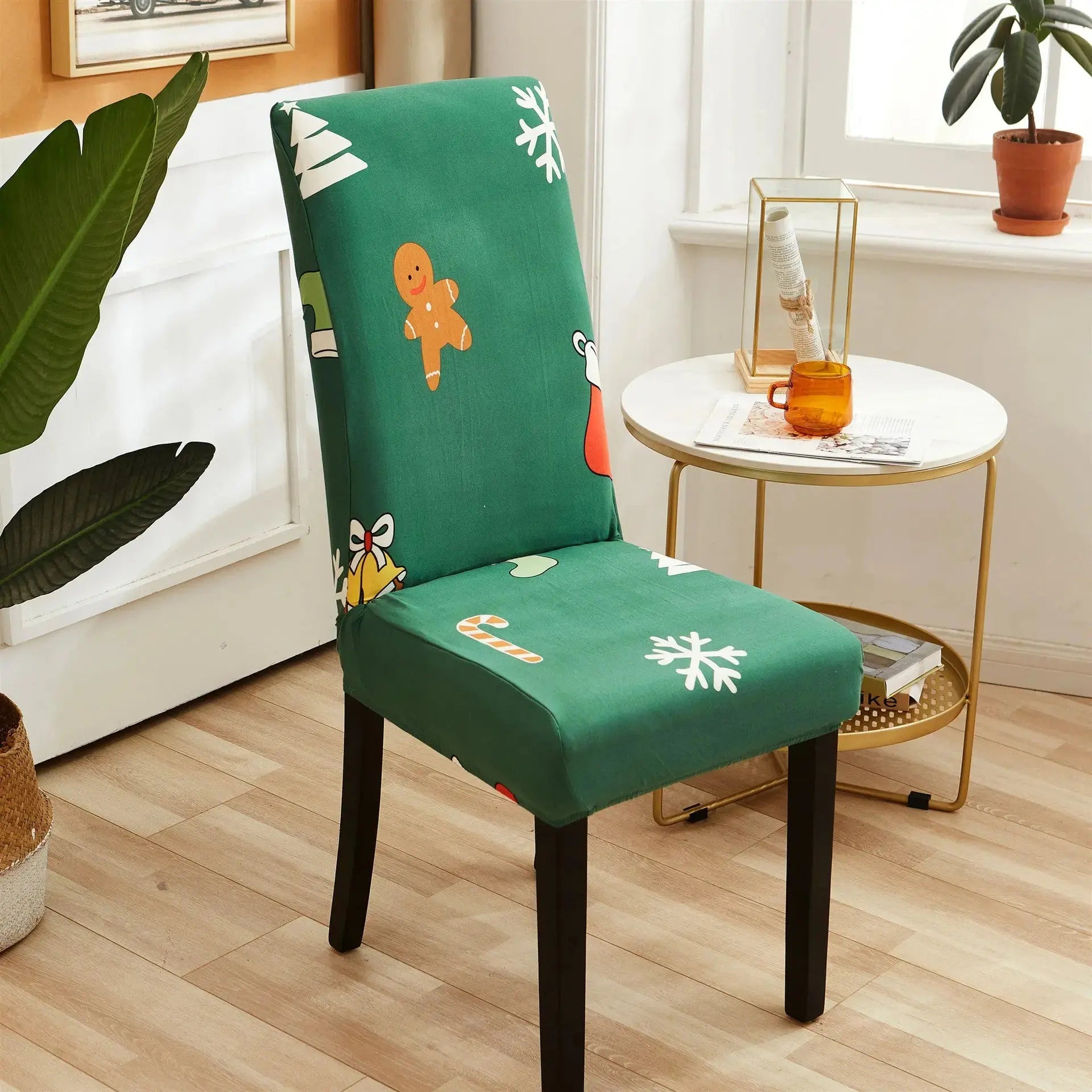 Dining Chair Covers Milk Silk Stretchable FLORETTE Christmas Green-Universal