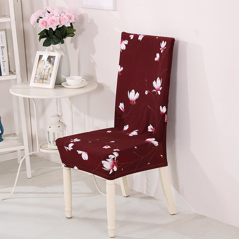Dining Chair Covers Milk Silk Stretchable FLORETTE Rosemary Wine Red-Universal