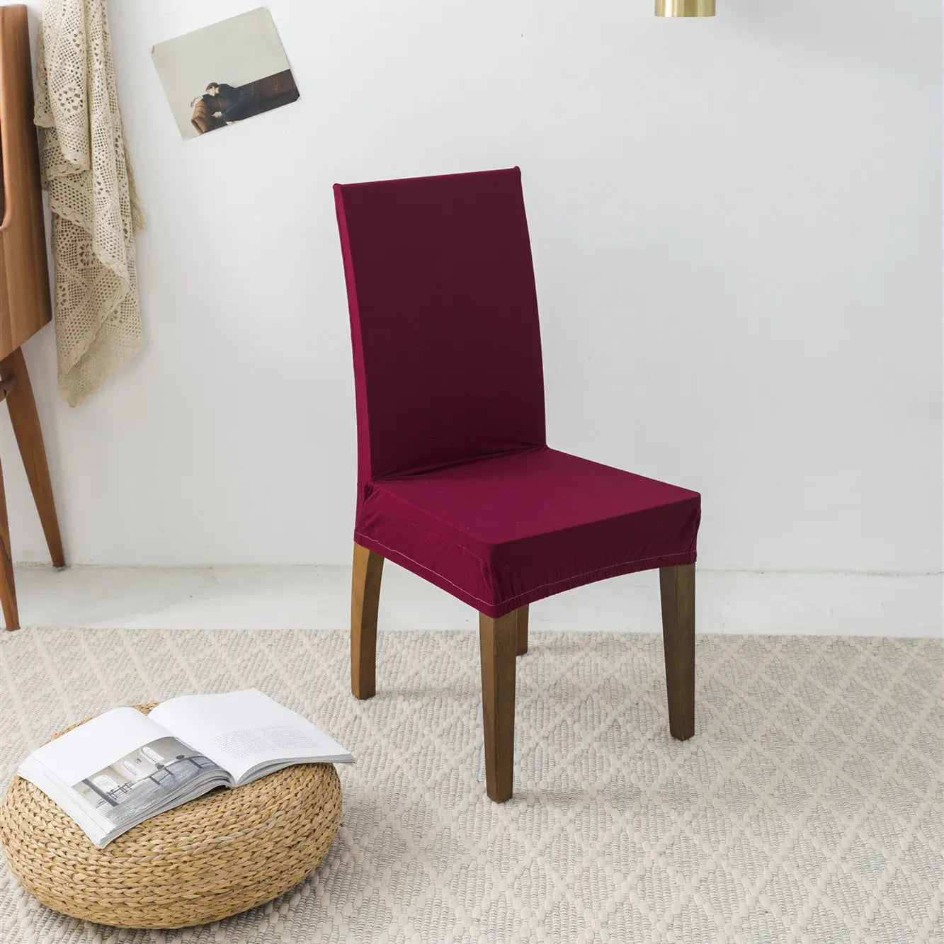 Dining Chair Covers Milk Silk Stretchable FLORETTE Wine Red-Universal