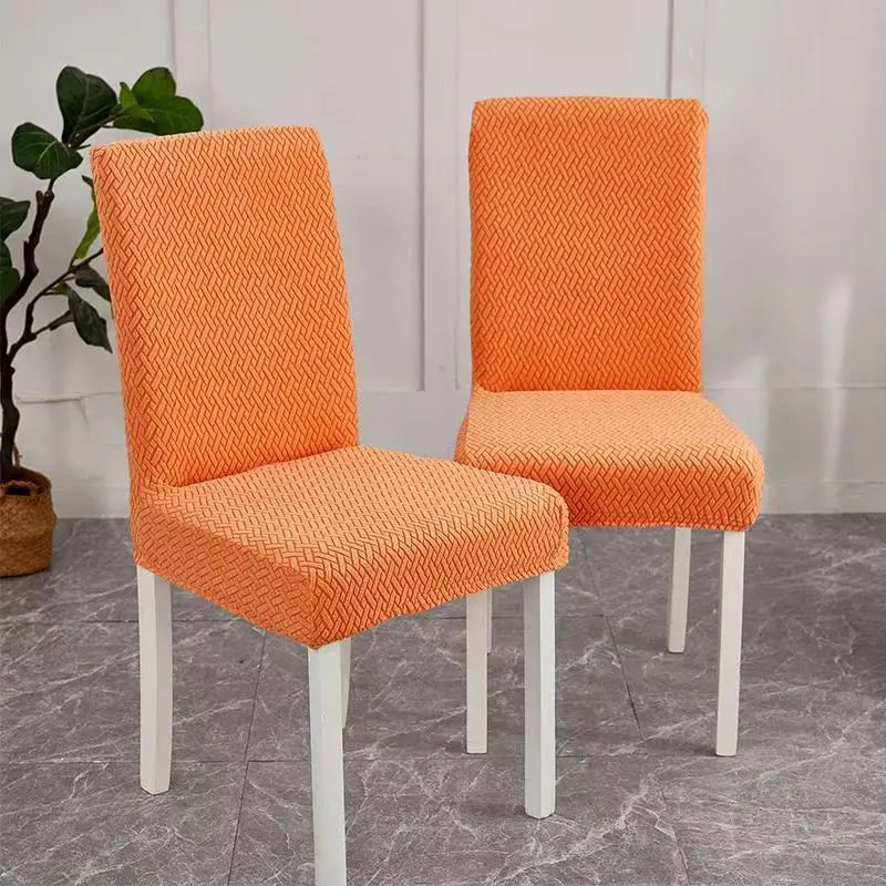 Dining Chair Covers Plaid Jacquard LUMIEREA Orange-M