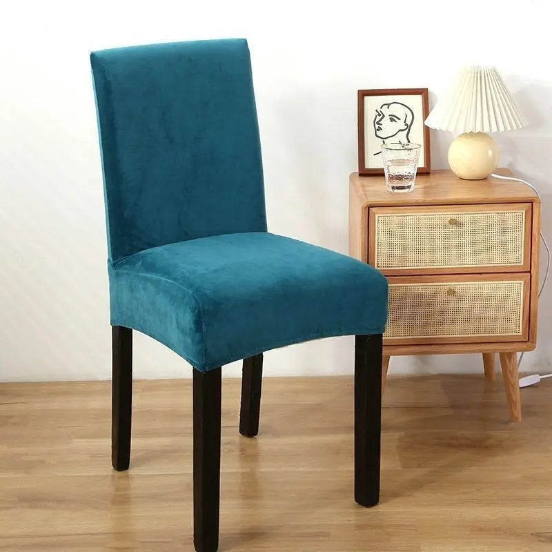 Dining Chair Covers Plush Stretchable CALINE Ink green-Regular Size