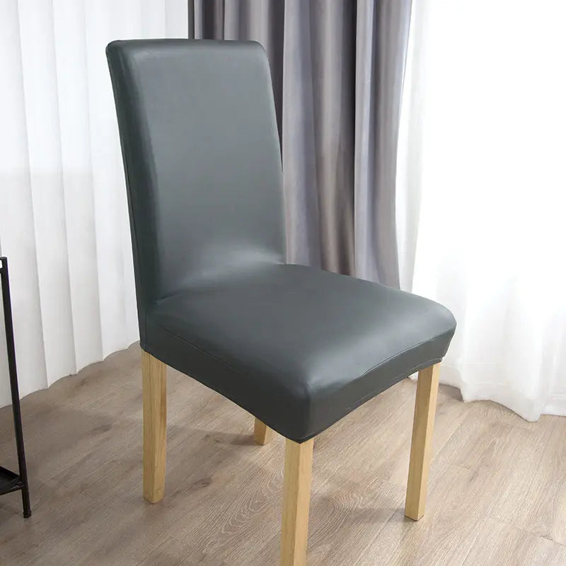 Dining Chair Covers Stretch Leatherette Célune Dark Grey-35to45-1