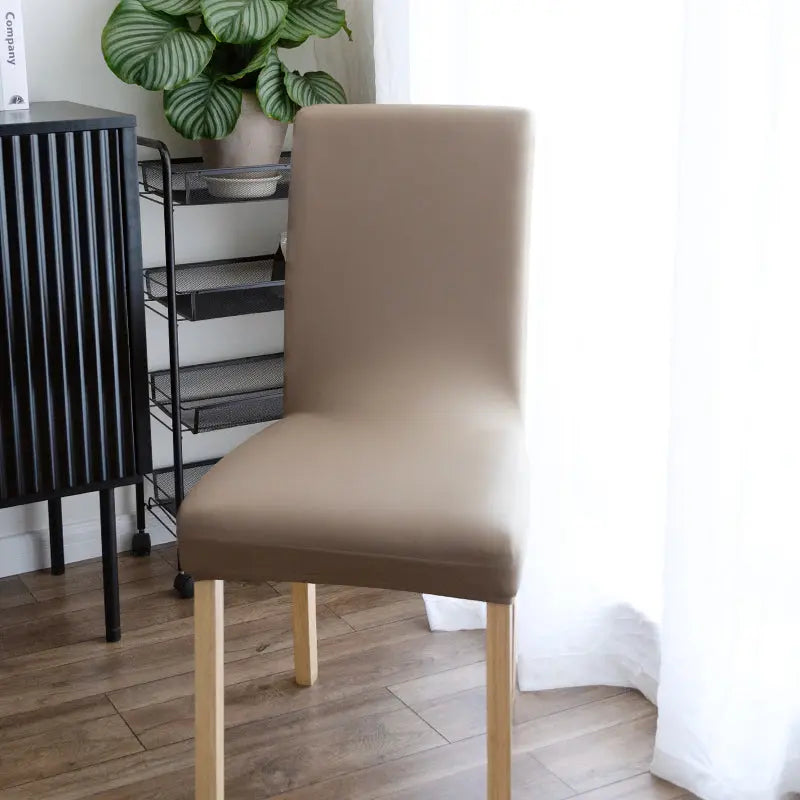 Dining Chair Covers Stretch Leatherette Célune Khaki-35to45-4