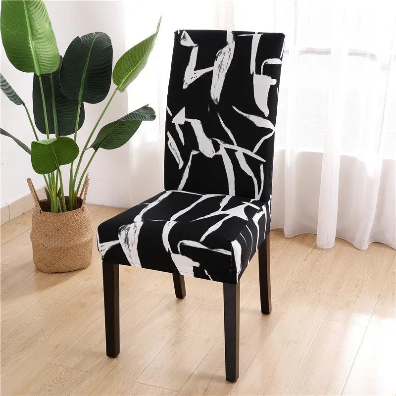 Dining Chair Covers Stretch Non-Slip LUMIÈRE Black Storm-General Size