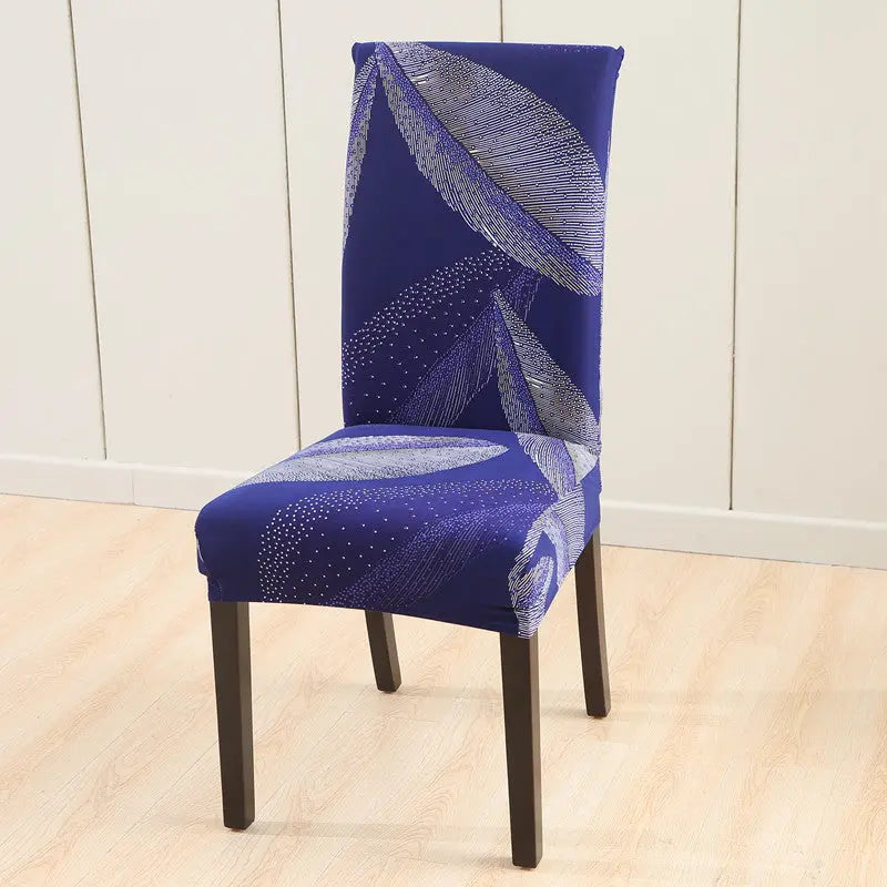 Dining Chair Covers Stretch Non-Slip LUMIÈRE Blue Feather-General Size