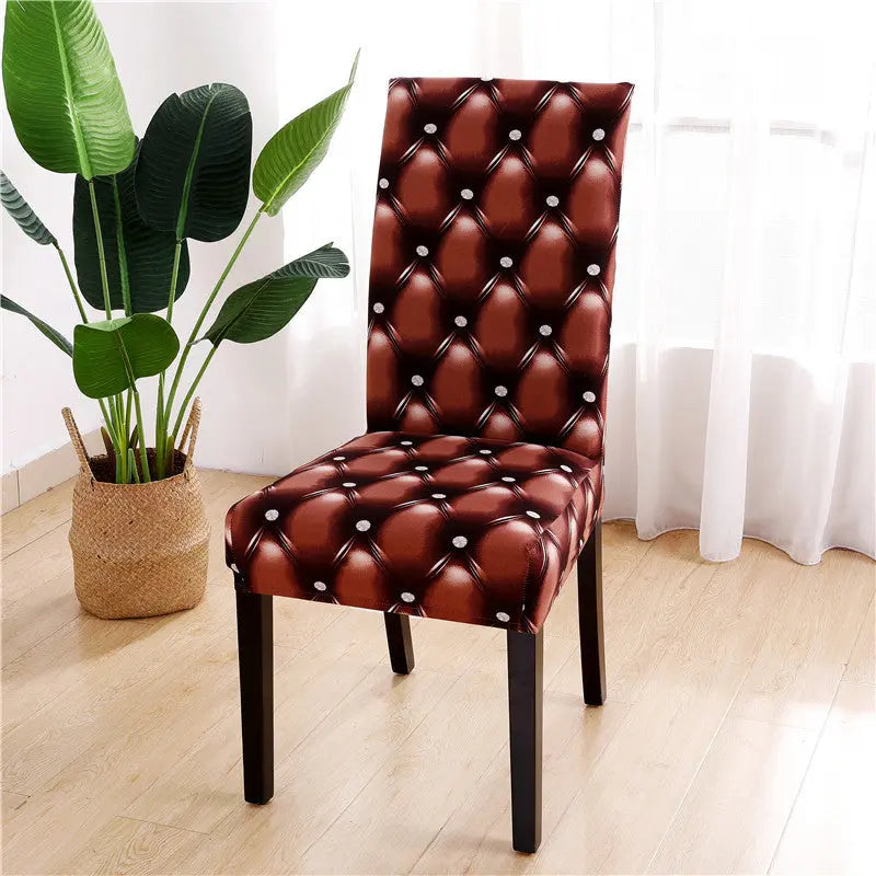 Dining Chair Covers Stretch Non-Slip LUMIÈRE Diamond Lattice Coffee Color-General Size