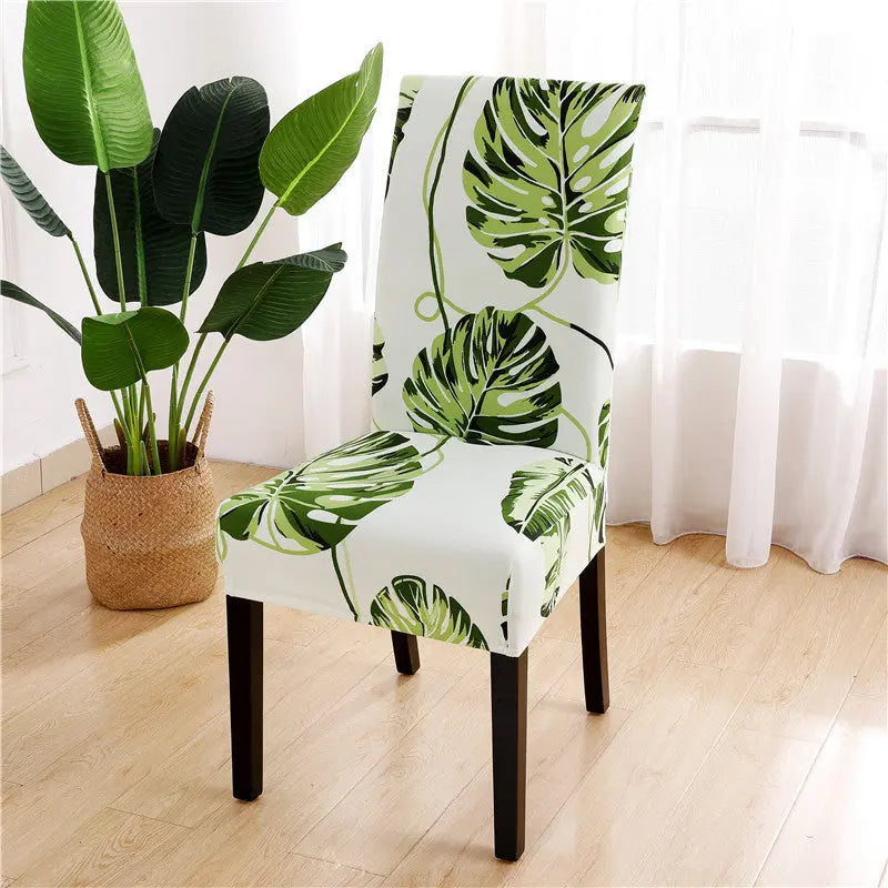 Dining Chair Covers Stretch Non-Slip LUMIÈRE Green Leaf-General Size