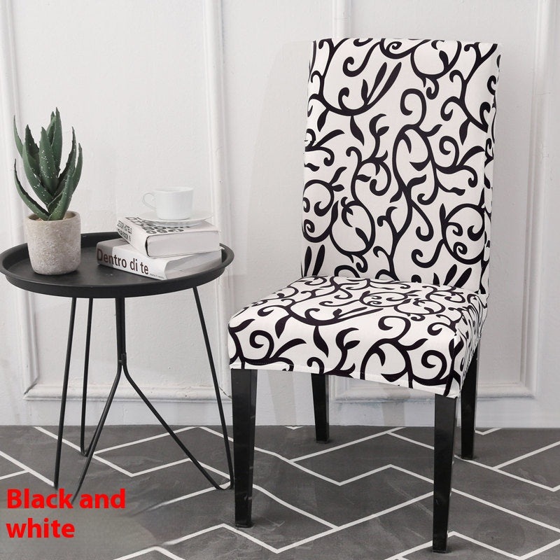 Dining Chair Covers Stretch Poly Merveille Black And White-Free Size
