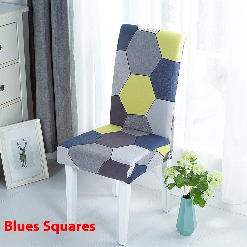 Dining Chair Covers Stretch Poly Merveille Blues Plaid-Free Size