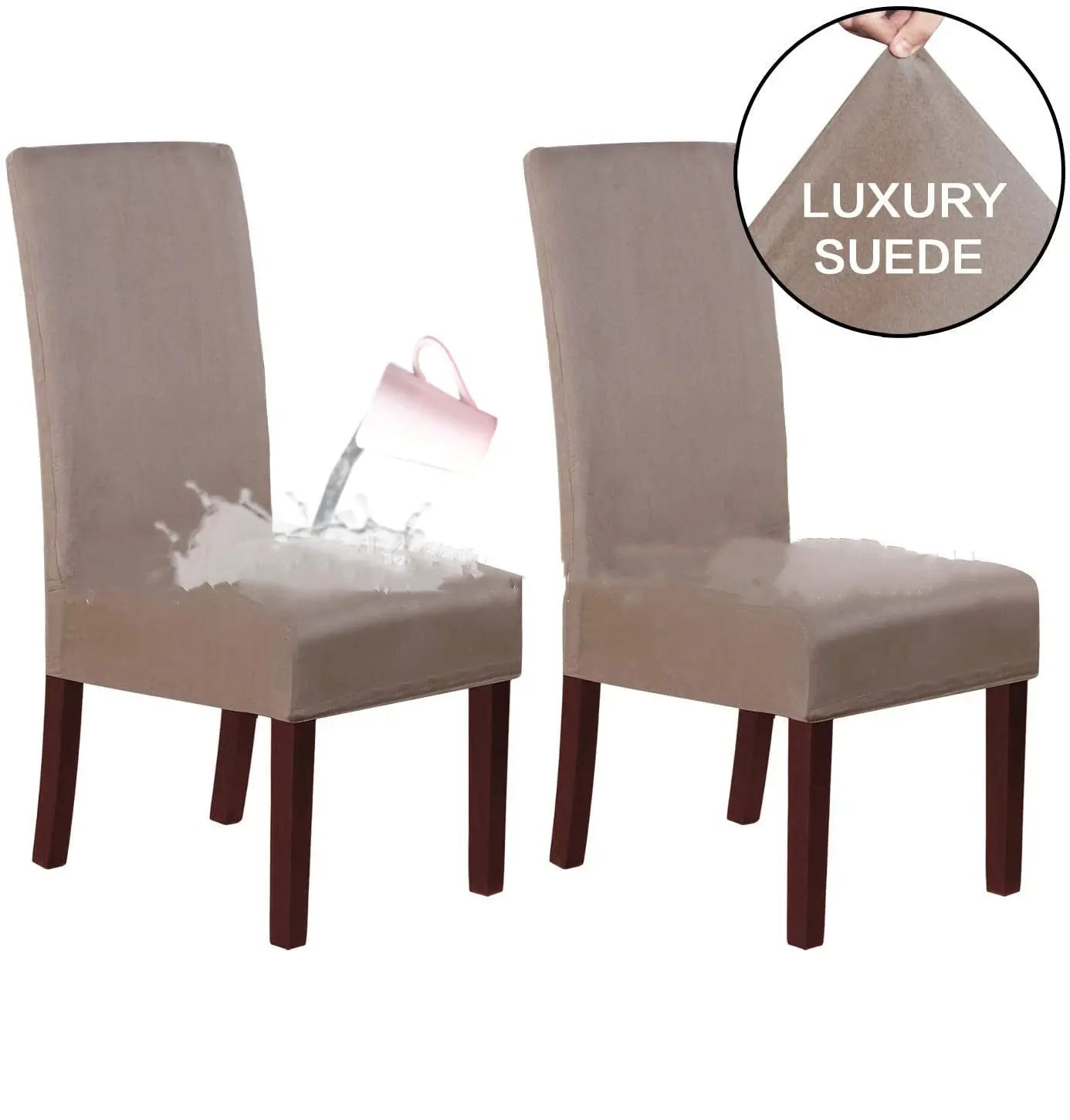 Dining Chair Covers Stretch Suede LUNETTE Brown-2PC