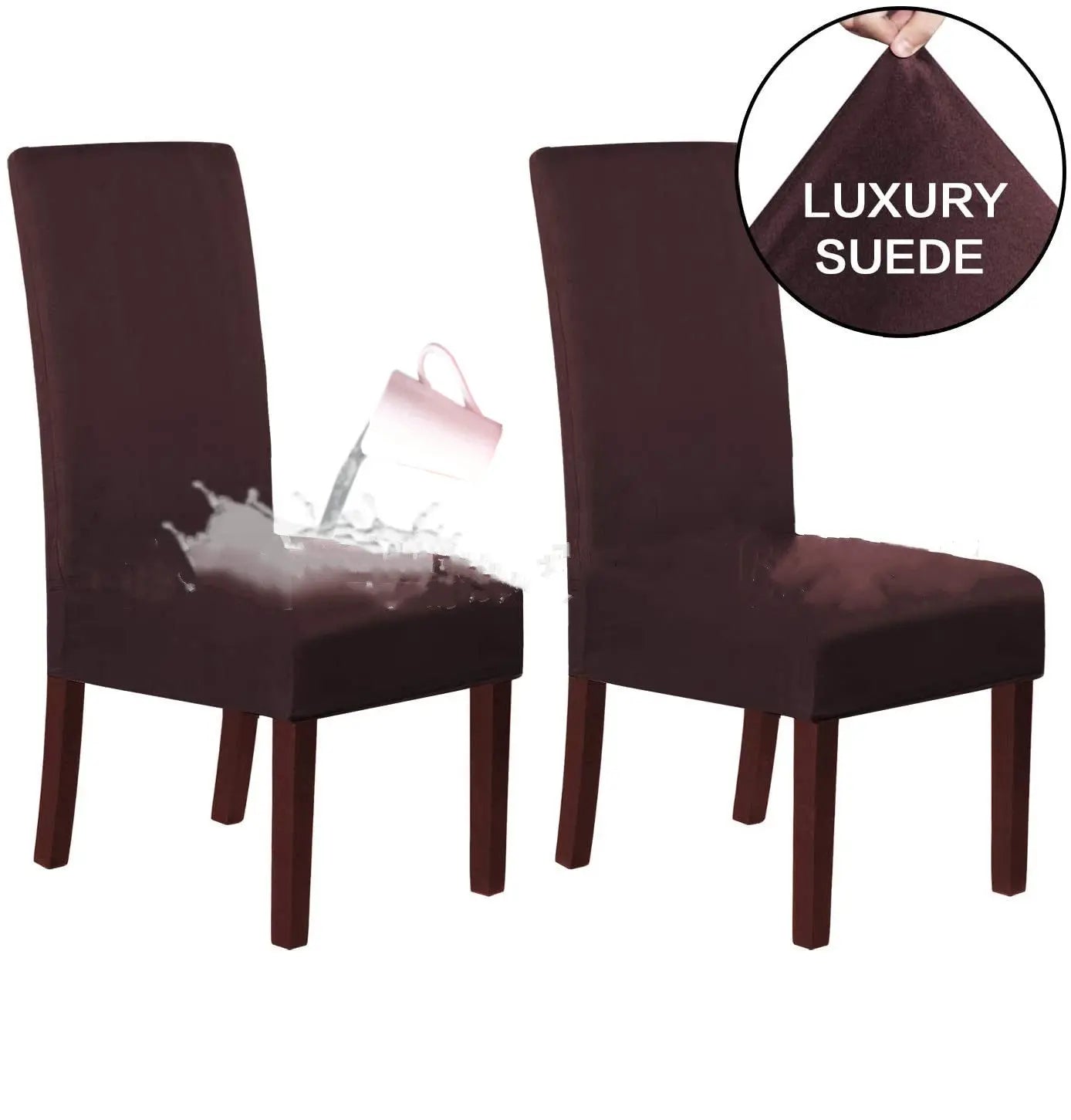 Dining Chair Covers Stretch Suede LUNETTE Dark brown-2PC