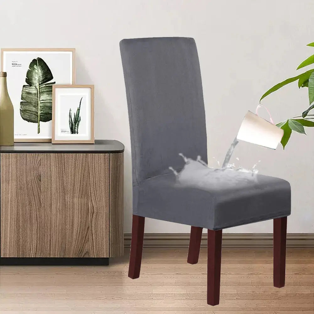 Dining Chair Covers Stretch Suede LUNETTE Grey-1PC