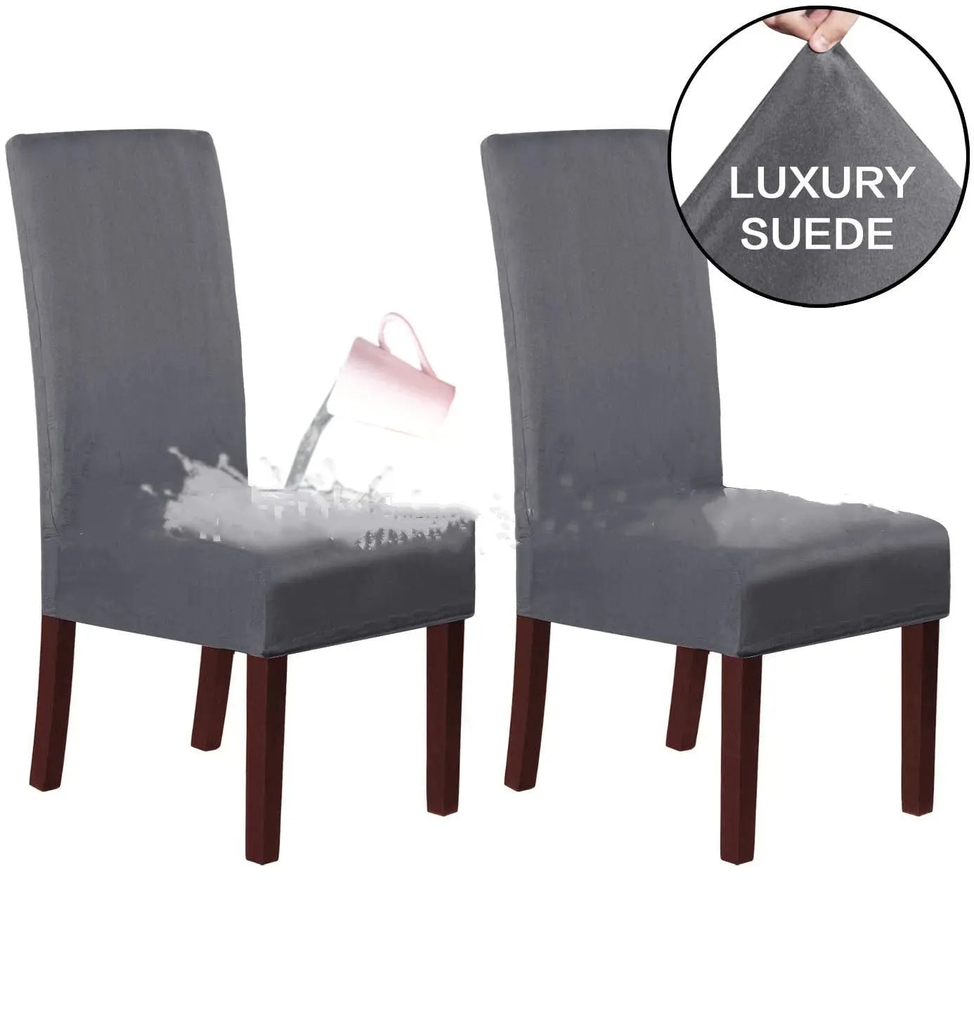 Dining Chair Covers Stretch Suede LUNETTE Grey-4PC