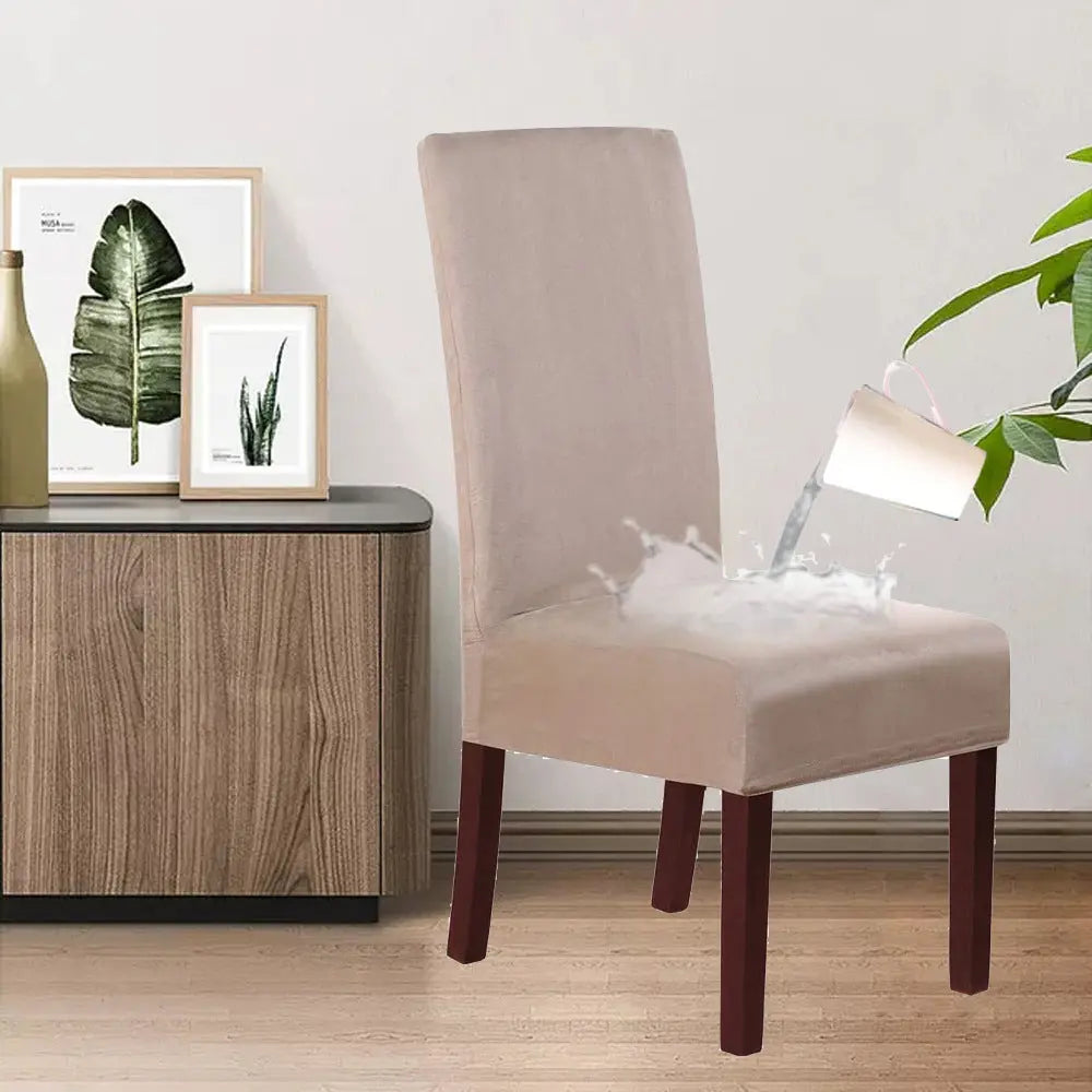 Dining Chair Covers Stretch Suede LUNETTE Khaki-2PC