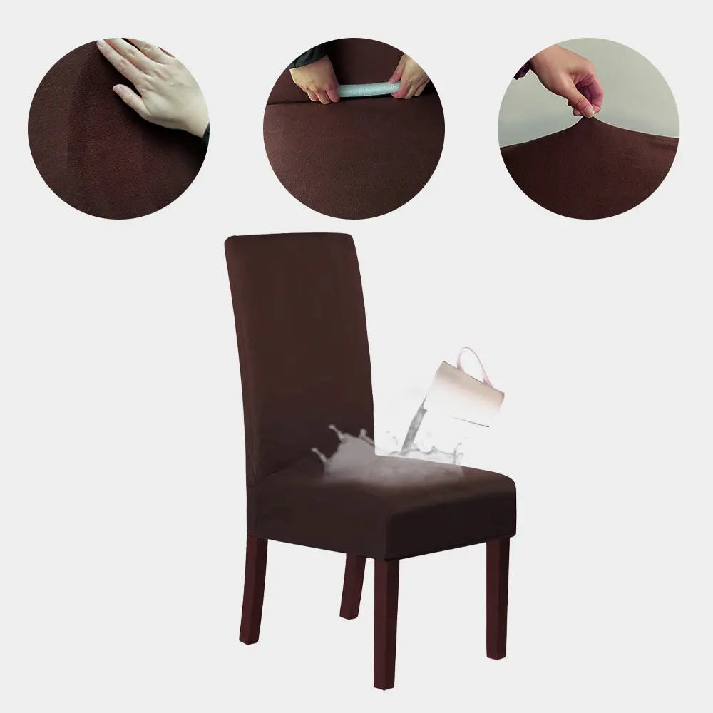 Dining Chair Covers Stretch Suede LUNETTE Light Brown-2PC