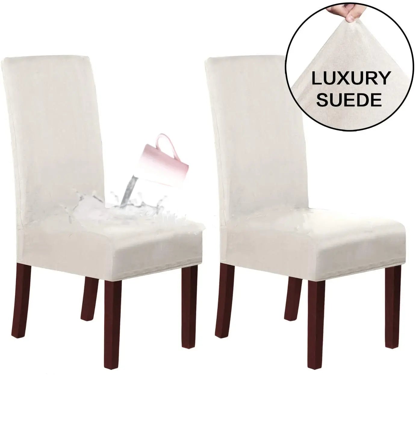 Dining Chair Covers Stretch Suede LUNETTE White-6PC