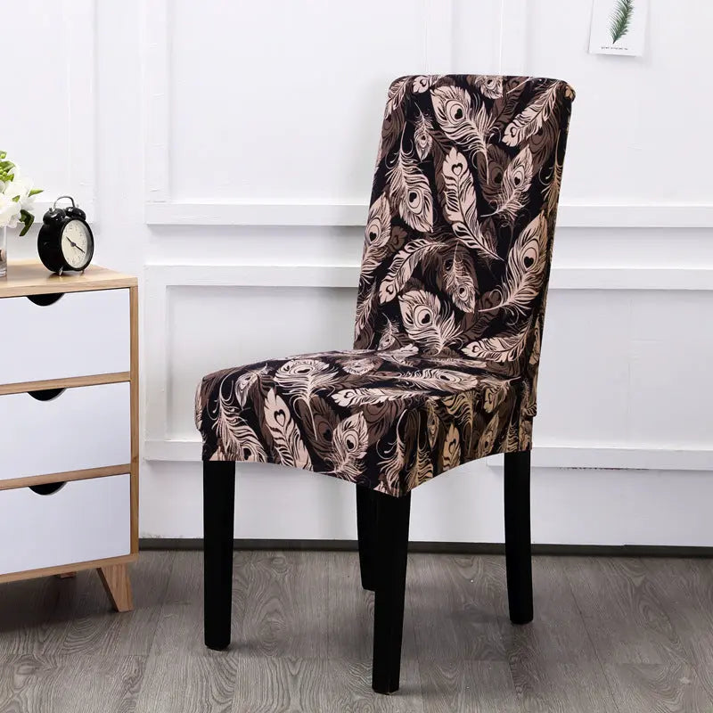 Dining Chair Covers Stretchable Classic ELISIA Black feather