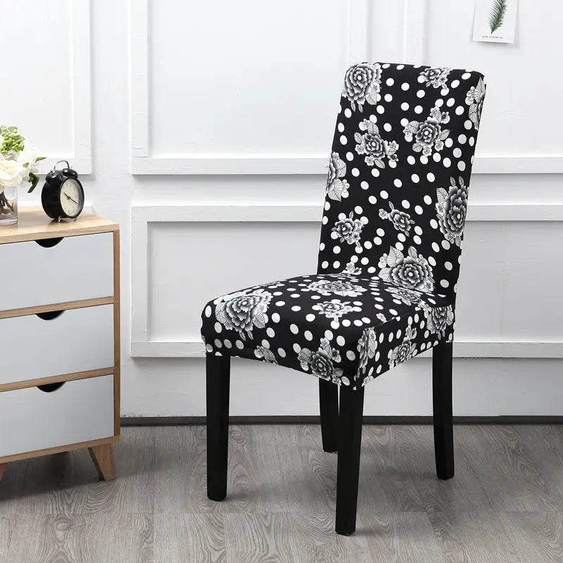 Dining Chair Covers Stretchable Classic ELISIA White flower
