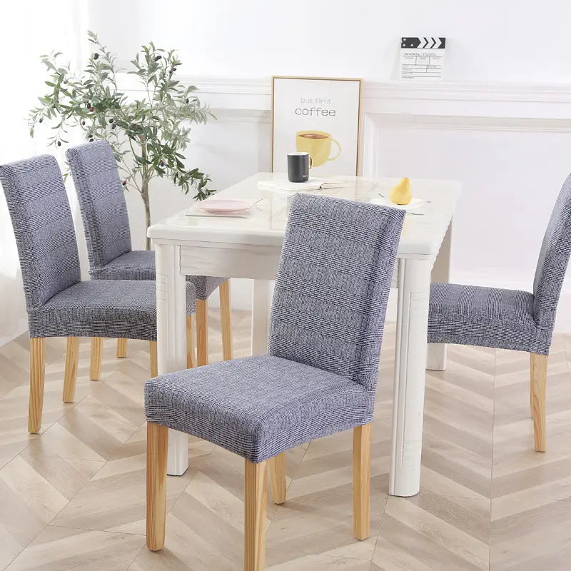 Dining Chair Covers Stretchable Polyester LUMIÈRE Denim Blue