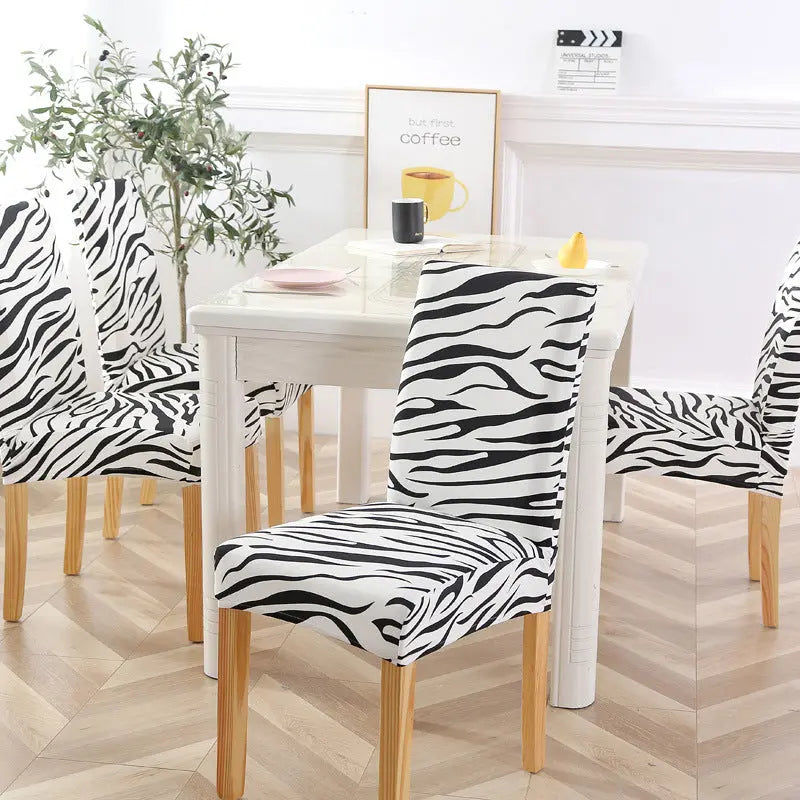 Dining Chair Covers Stretchable Polyester LUMIÈRE White zebra pattern