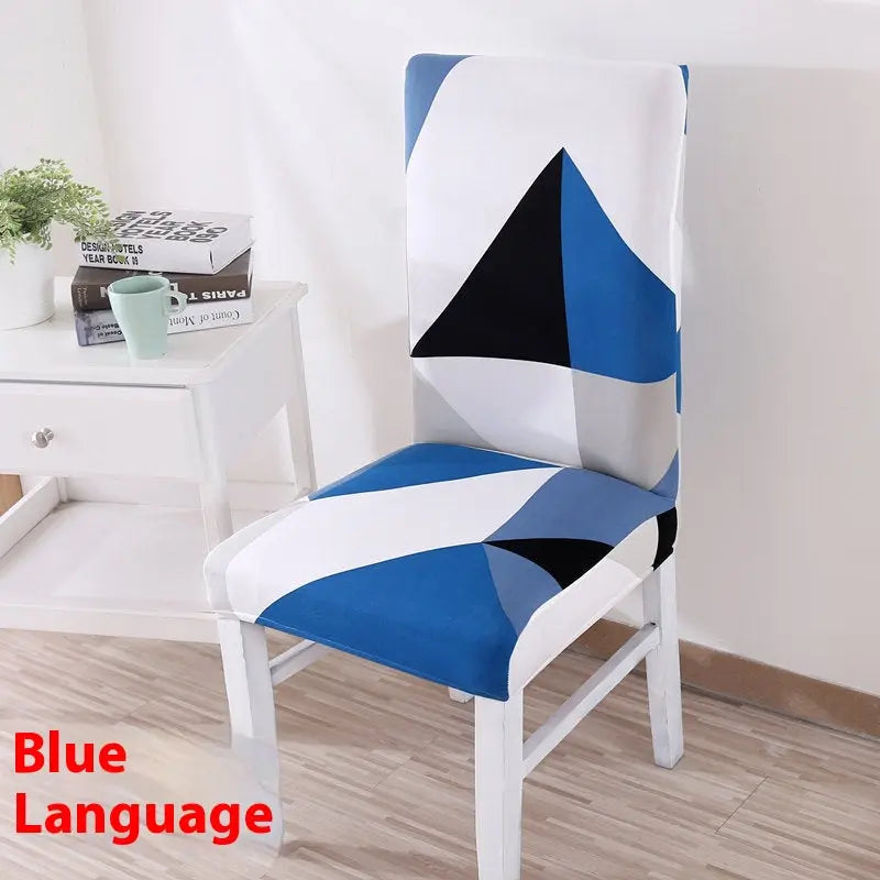 Dining Chair Covers Stretchable Polyester Luminéa Blue Language-Free Size