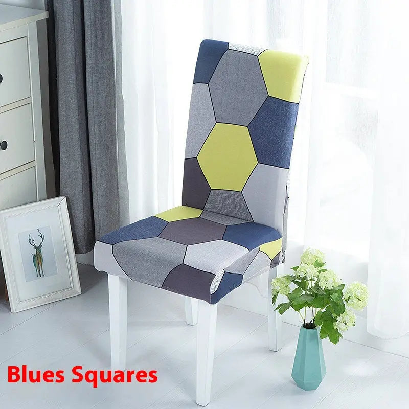 Dining Chair Covers Stretchable Polyester Luminéa Blues Plaid-Free Size