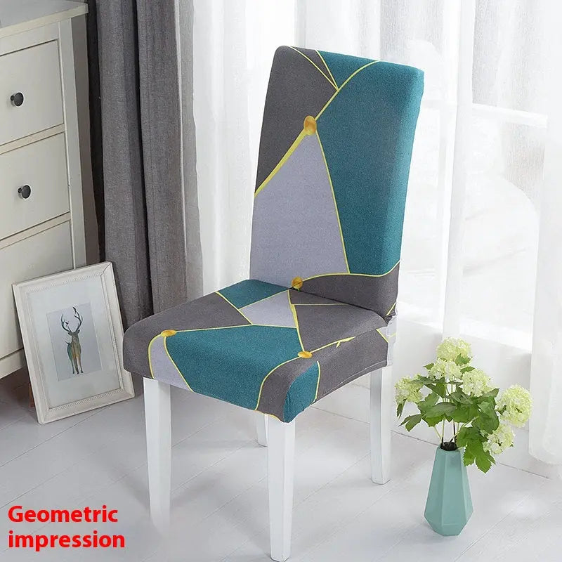 Dining Chair Covers Stretchable Polyester Luminéa Geometric Impression-Free Size