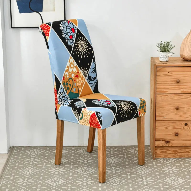 Dining Chair Covers Stretchable Polyester VIVIEN Flower Is A Go Between-Universal Elastic Chair Cover
