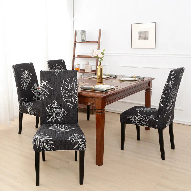 Dining Chair Covers Stretchable Polyester VIVIEN Ink Leaf-Universal Elastic Chair Cover