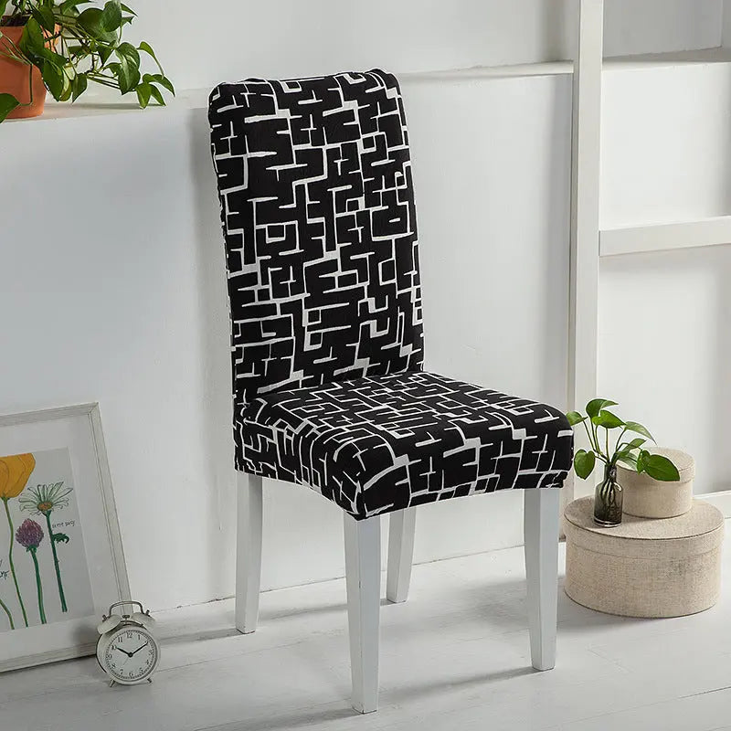 Dining Chair Covers Stretchable Polyester VIVIEN Maze & Black-Universal Elastic Chair Cover