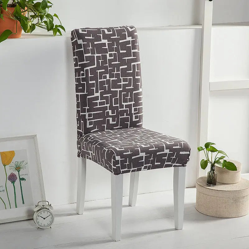 Dining Chair Covers Stretchable Polyester VIVIEN Maze Gray-Universal Elastic Chair Cover