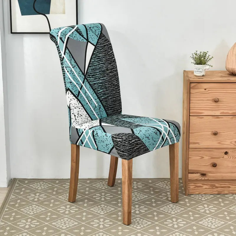Dining Chair Covers Stretchable Polyester VIVIEN Old City Blue-Universal Elastic Chair Cover