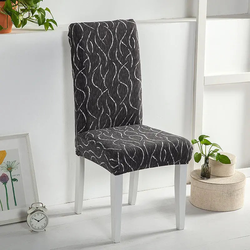 Dining Chair Covers Stretchable Polyester VIVIEN Silk Rain Dark Gray-Universal Elastic Chair Cover