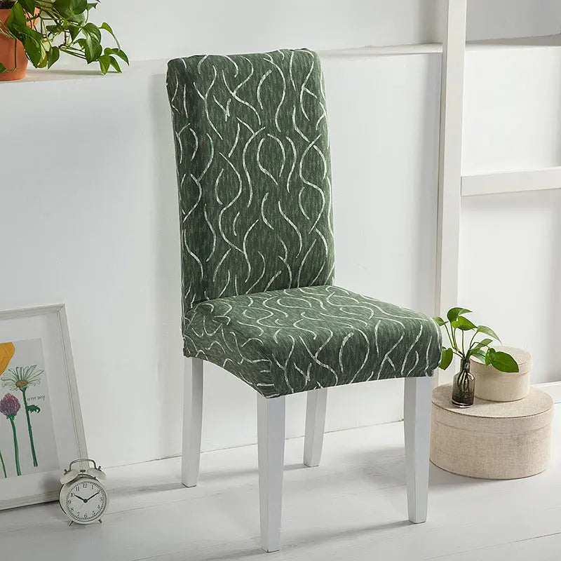 Dining Chair Covers Stretchable Polyester VIVIEN Silk Rain Green-Universal Elastic Chair Cover
